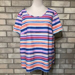 Faded Glory Multi-Color Striped Short Sleeve Blouse